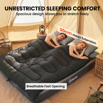 Double Sleeping Bag with 2 Pillows, 220 x 160cm Sleeping Bag Black