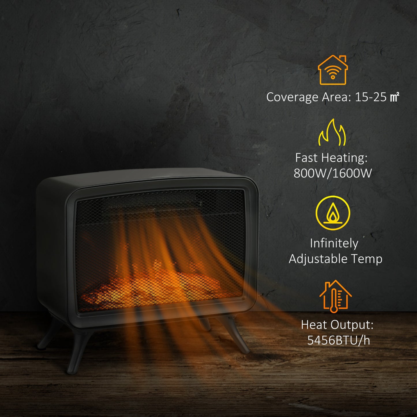Electric Fireplace Stove, Freestanding or Tabletop, with LED Flame Effect, Overheating Protection, 800W/1600W