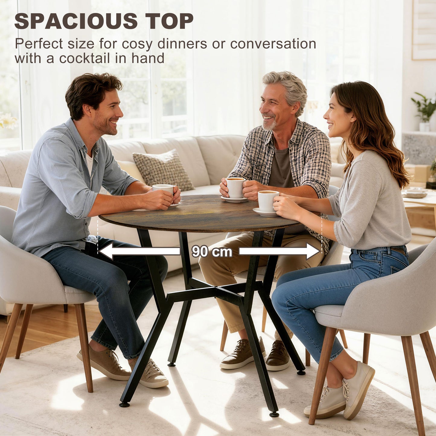 Small Kitchen Table with Black Steel Legs, Dining Table, Rustic Brown