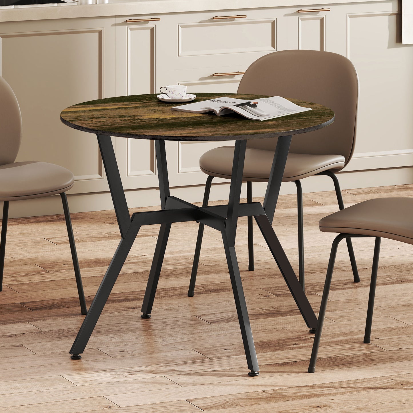 Small Kitchen Table with Black Steel Legs, Dining Table, Rustic Brown
