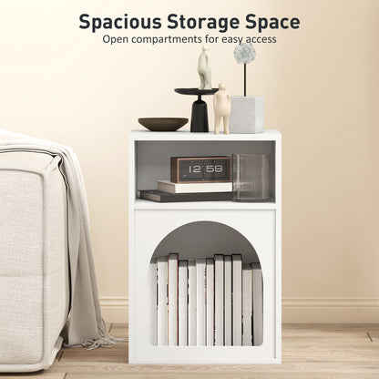 Bedside Table, Modern Bedside Cabinet with 2 Open Compartments and Unique Arch Design, Side Table for Living Room, Bedroom, White