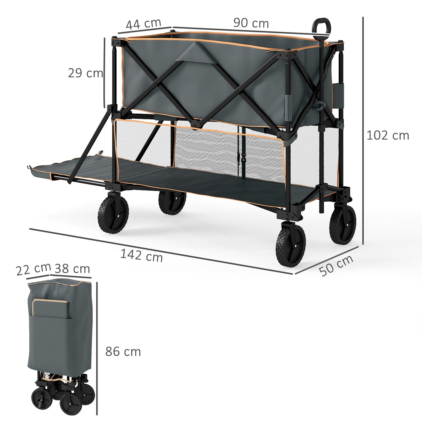 Double Decker Folding Trolley Cart on Wheels, 200KG Capacity, Grey