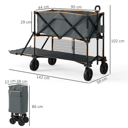 Double Decker Folding Trolley Cart on Wheels, 200KG Capacity, Grey