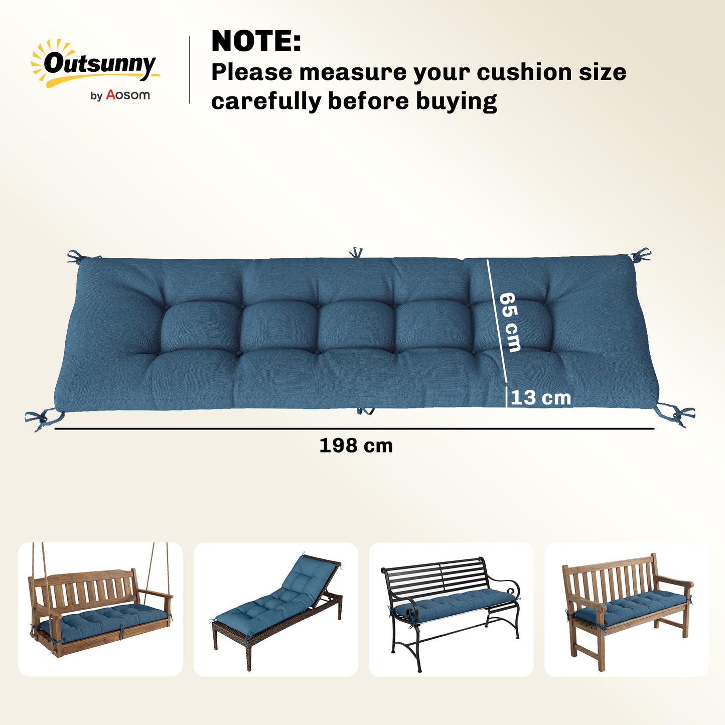 Sun Lounger Cushion, Memory Foam Patio Chair Cushion with Ties