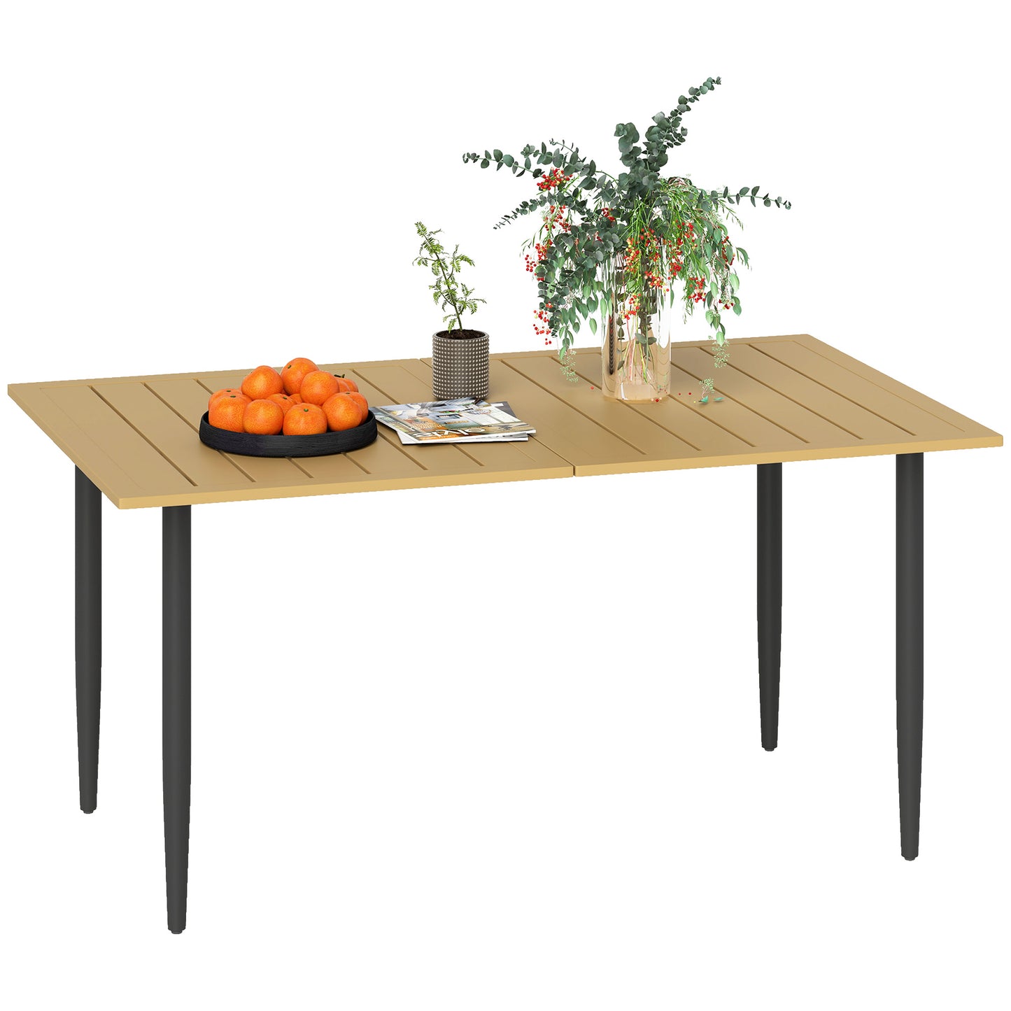 Garden Dining Table for 6 Person with Parasol Hole, Brown