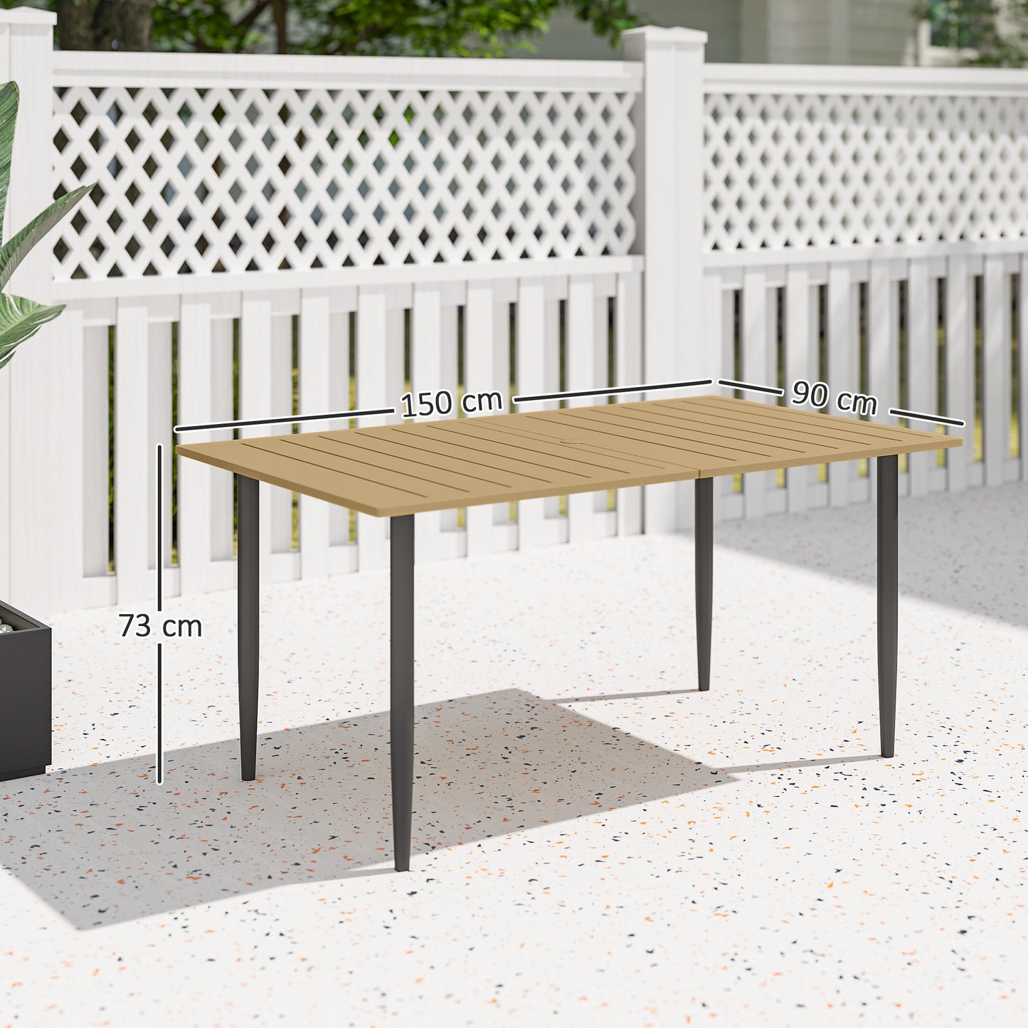 Garden Dining Table for 6 Person with Parasol Hole, Brown