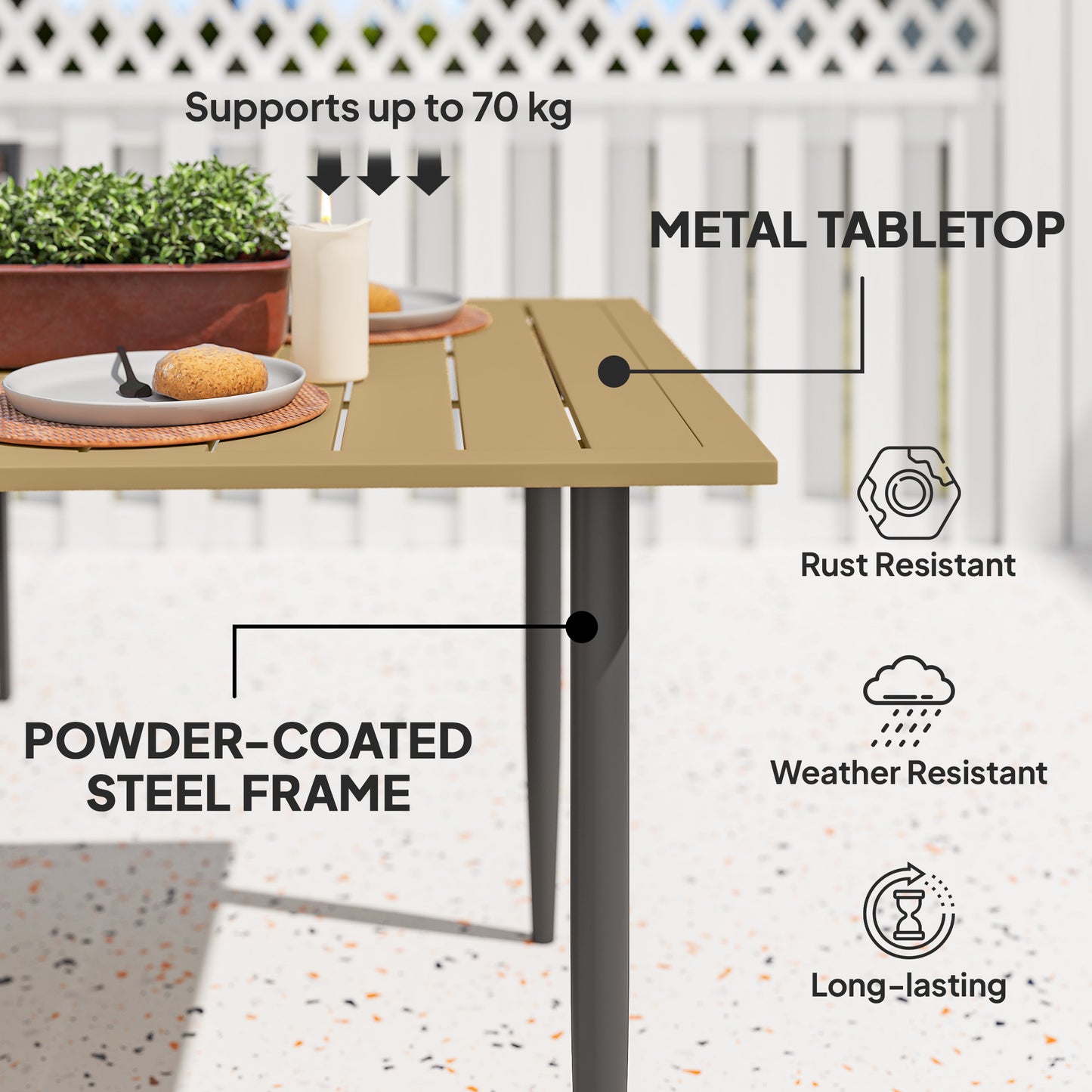 Garden Dining Table for 6 Person with Parasol Hole, Brown