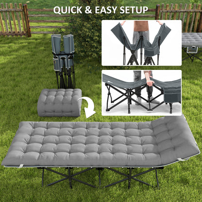 Camping Bed for Adults with Mattress Folding Cot Light Grey