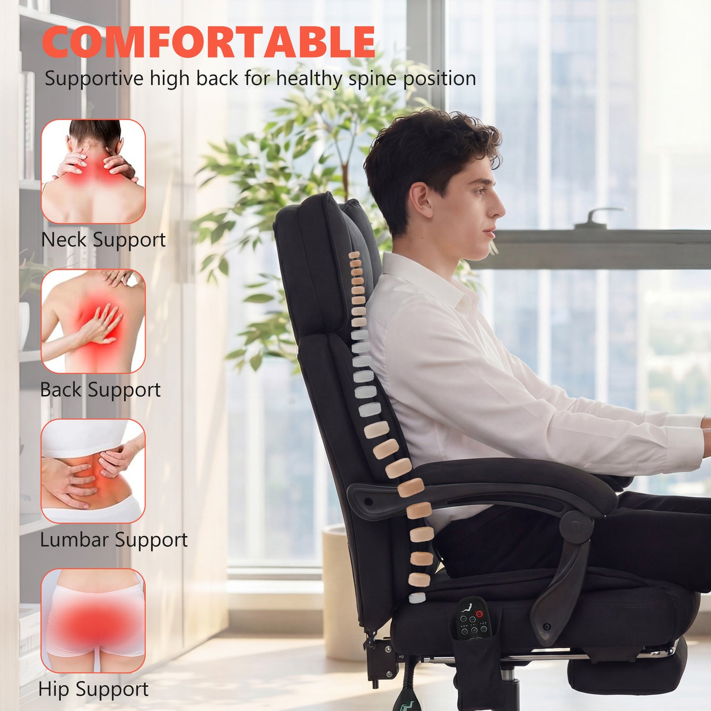 Vibration Massage Office Chair w/ Heat Reclining Function, Black