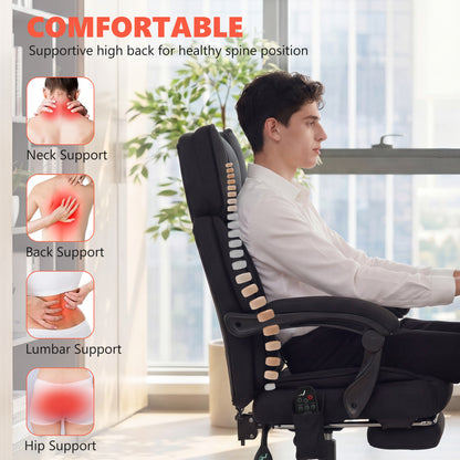 Vibration Massage Office Chair w/ Heat Reclining Function, Black