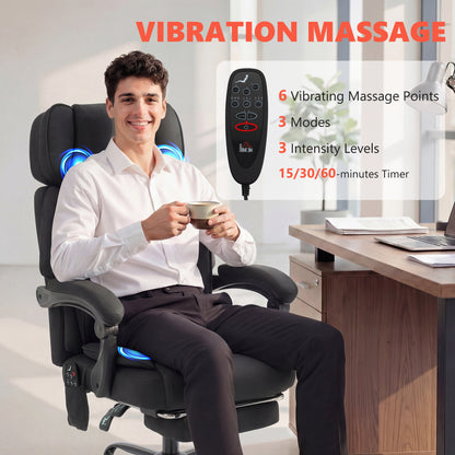 Vibration Massage Office Chair w/ Heat Reclining Function, Black