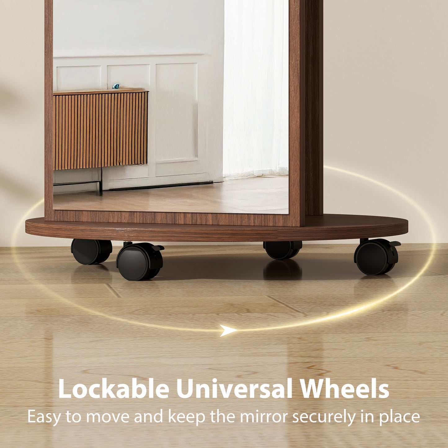 2-in-1 Full Length Mirror with Storage Shelves, Floor Mirror with 4 Universal Wheels, Coat Rack, 4 Hooks, Space-Saving Freestanding Organiser for Bedroom, Living Room, Brown Wood Effect