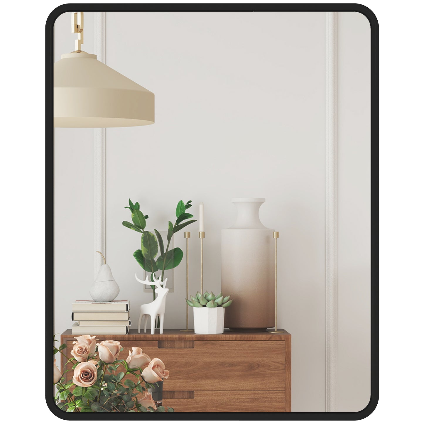 Rectangular Mirror with Metal Frame, Decorative Wall Mirror, Black