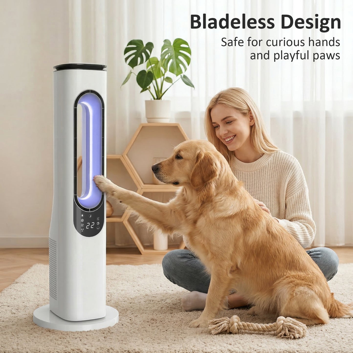 Bladeless Tower Fan, 35dB Standing Cooling Fan with 50° Oscillating