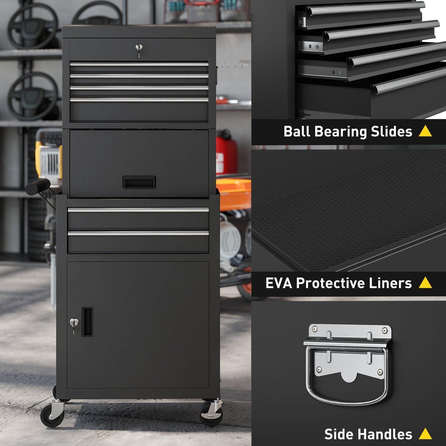 Tool Cabinet with 6 Drawers, 3-in-1 Rolling Tool Chest with Wheels