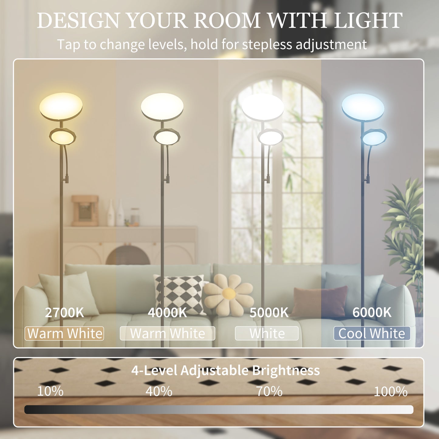 Floor Lamp for Living Room, Standing Lamp with 4 Scene Modes, Black