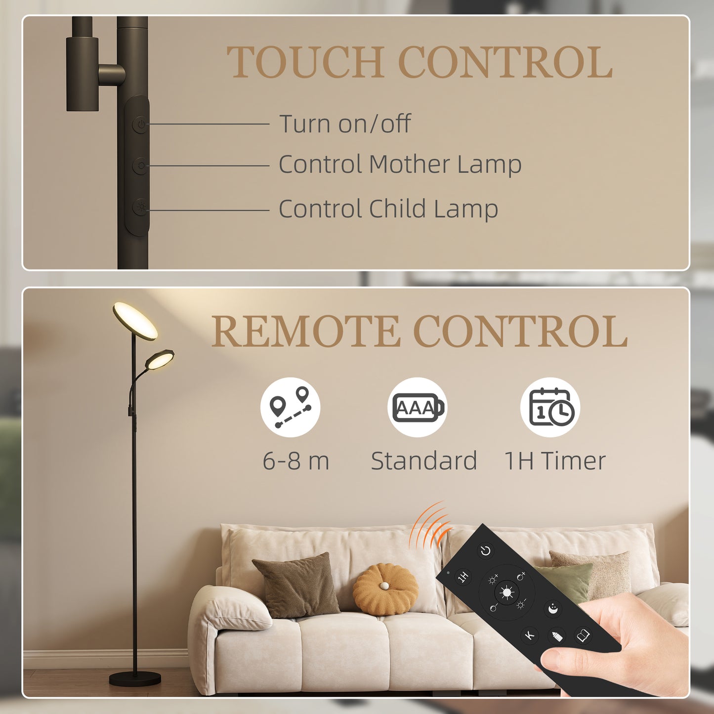 Floor Lamp for Living Room, Standing Lamp with 4 Scene Modes, Black