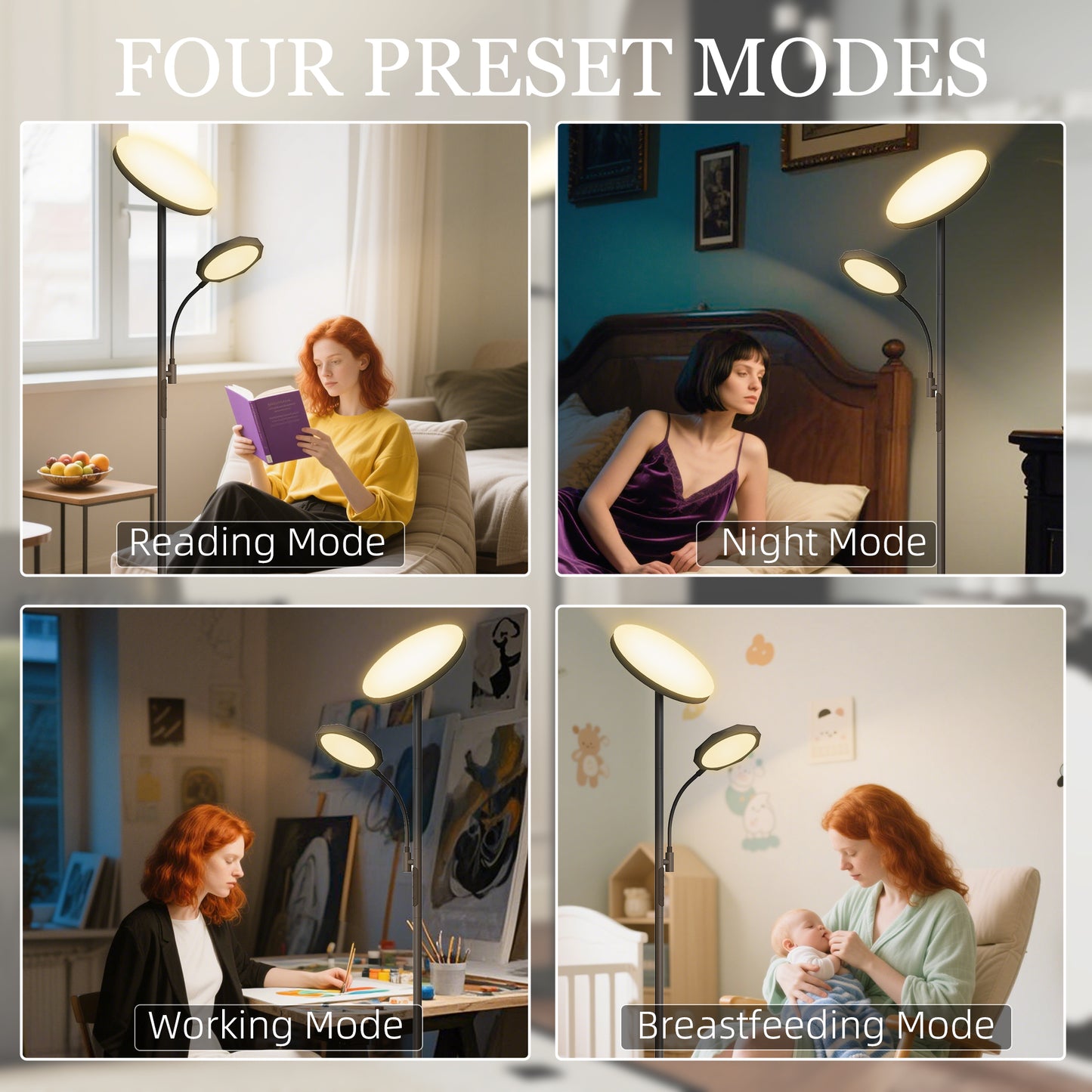 Floor Lamp for Living Room, Standing Lamp with 4 Scene Modes, Black