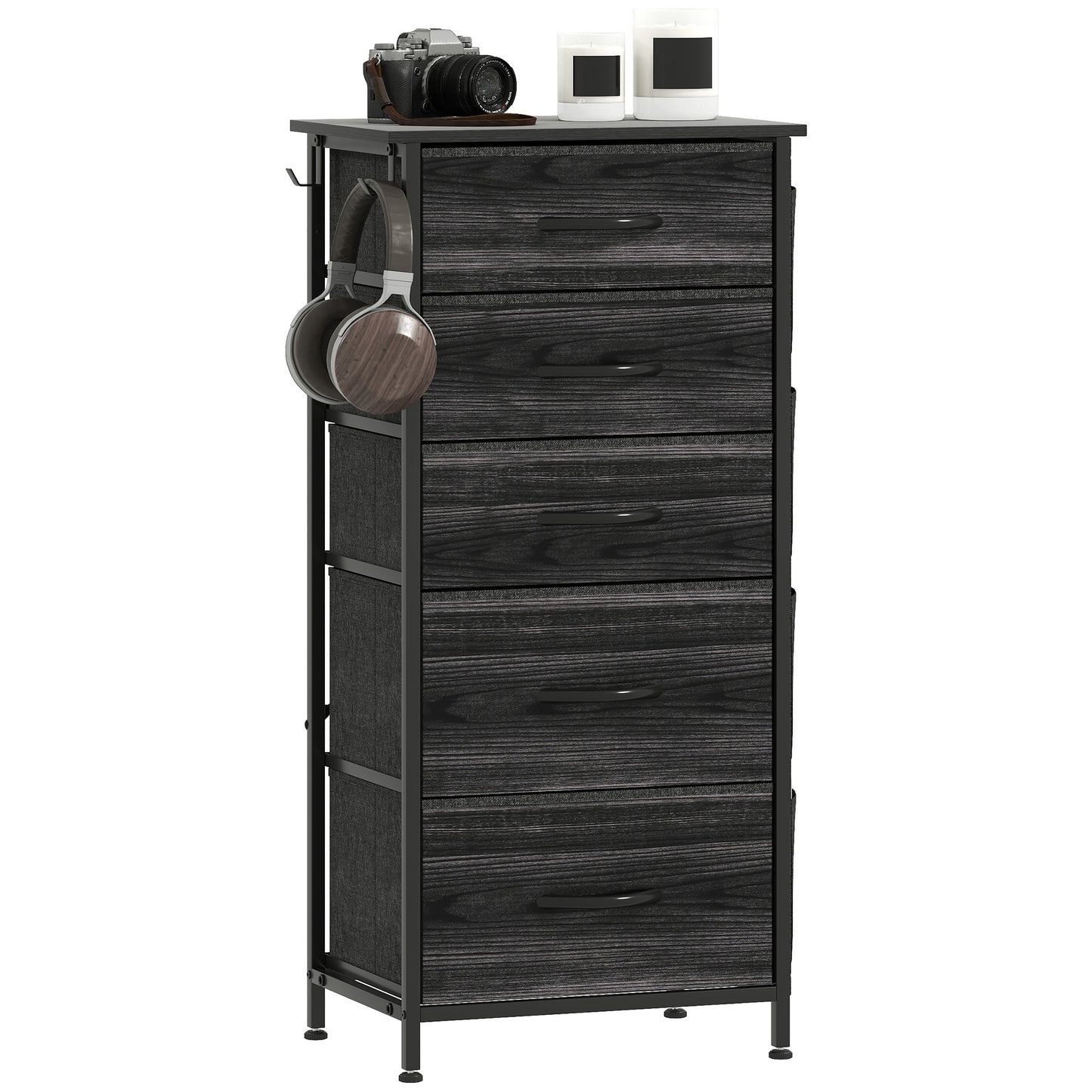 Fabric Chest of Drawers, 5 Drawer Dresser for Bedroom, Black