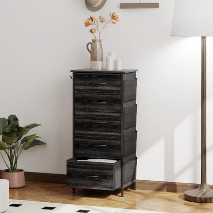 Fabric Chest of Drawers, 5 Drawer Dresser for Bedroom, Black