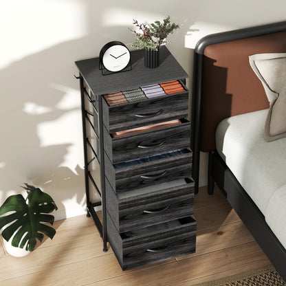 Fabric Chest of Drawers, 5 Drawer Dresser for Bedroom, Black