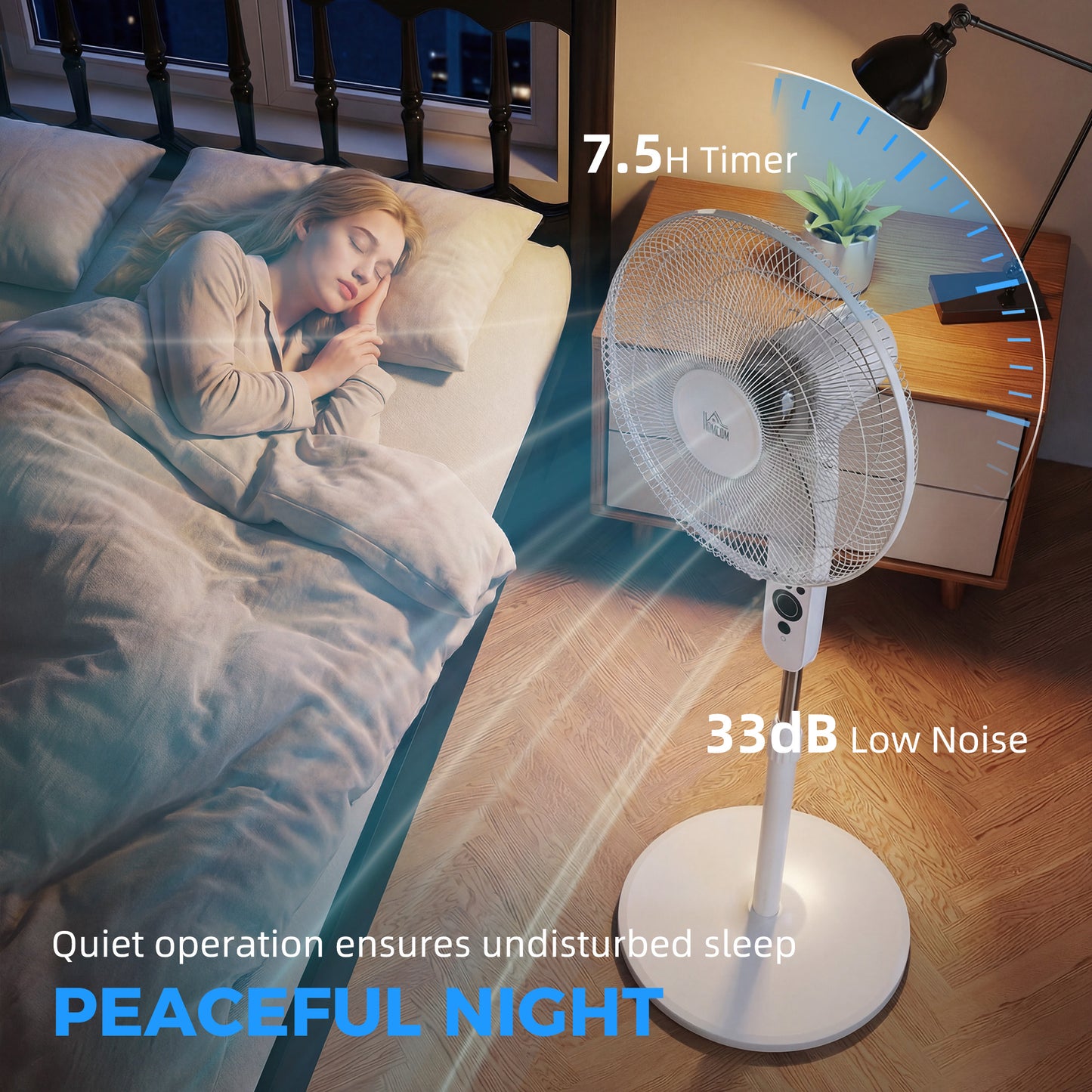 18" Pedestal Fan with Sleep Mode, Oscillating Standing Fan, White