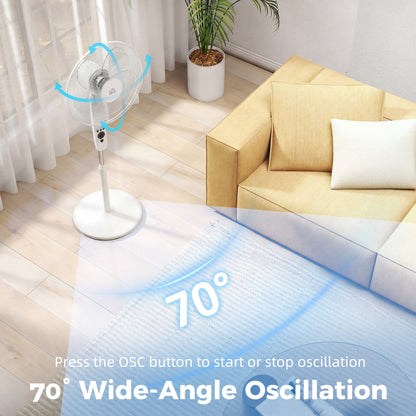 18" Pedestal Fan with Sleep Mode, Oscillating Standing Fan, White