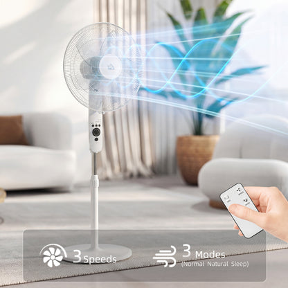 18" Pedestal Fan with Sleep Mode, Oscillating Standing Fan, White
