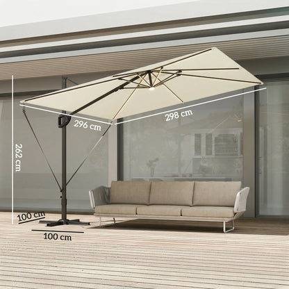 3 x 3 m Garden Cantilever Parasol w/ Light, Cover, Wind Protection