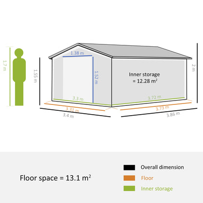 13 x 11ft Garden Metal Storage Shed Outdoor Storage Shed with Foundation Ventilation & Doors Brown