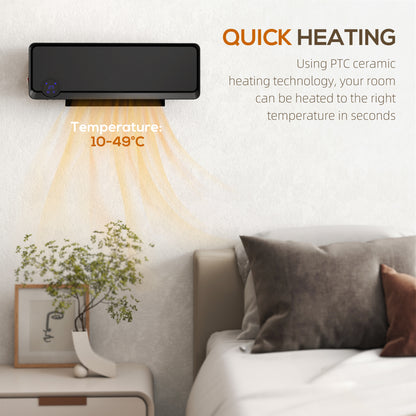 1000W/2000W Wall Downflow Heater 10-49°C Temperature w/ Timer, Black