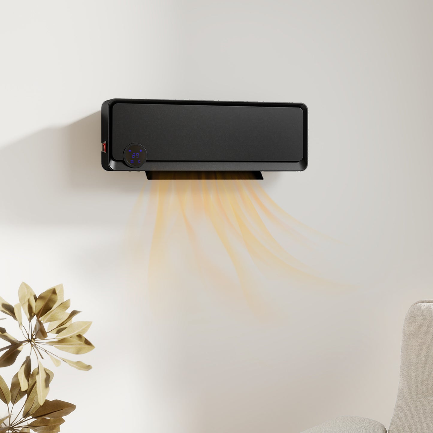 1000W/2000W Wall Downflow Heater 10-49°C Temperature w/ Timer, Black