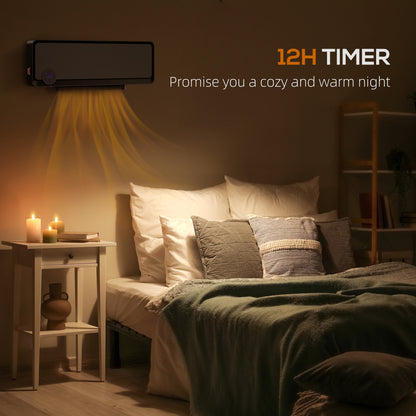 1000W/2000W Wall Downflow Heater 10-49°C Temperature w/ Timer, Black