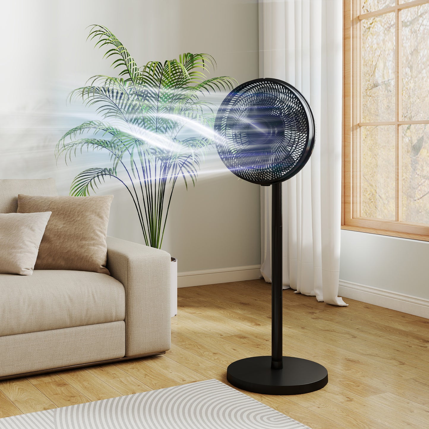 40 cm Standing Pedestal Fan, Quiet Electric Cooling Floor Fan, Black