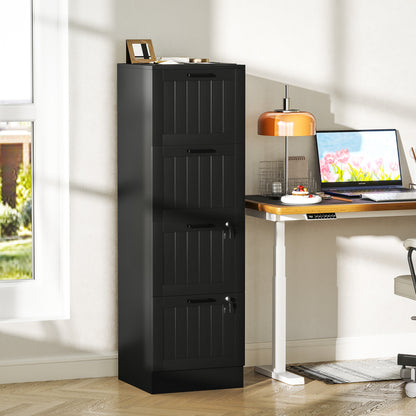 4 Drawer File Cabinet with Lock and Adjustable Hanging Bars, Black