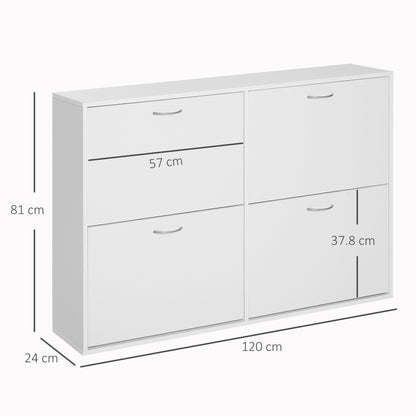 Wooden Shoes Cabinet Multi Flip Down Shelf Drawer Organizer - White