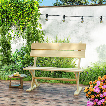 2 Seater Wooden Garden Bench Outdoor Loveseat with Back, Natural