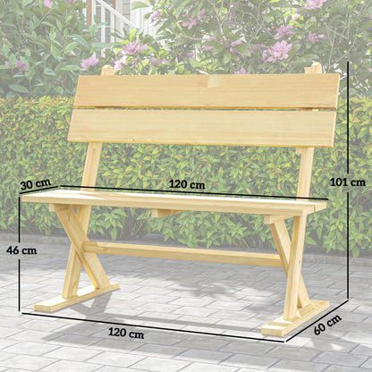 2 Seater Wooden Garden Bench Outdoor Loveseat with Back, Natural