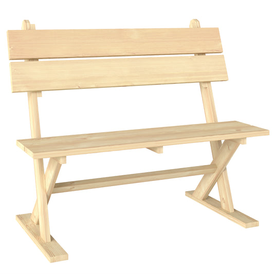 2 Seater Wooden Garden Bench Outdoor Loveseat with Back, Natural