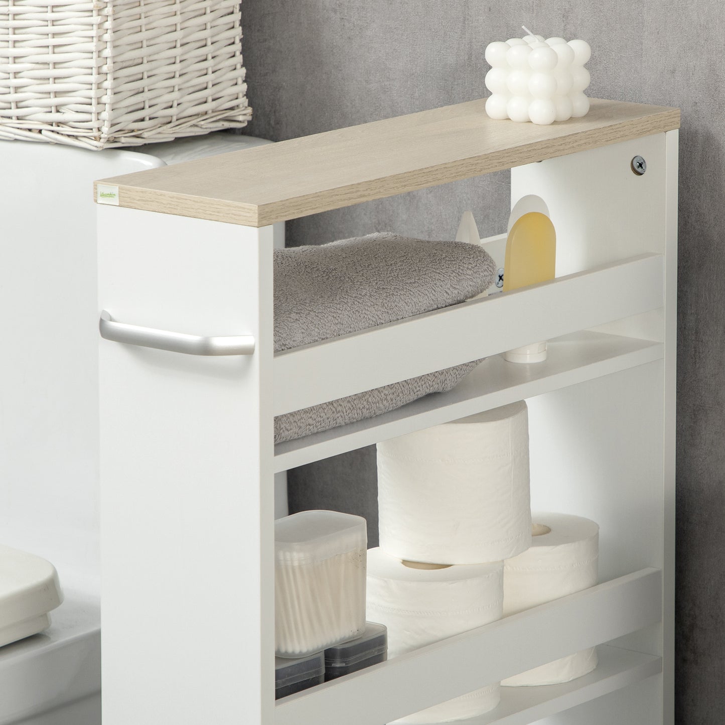 kleankin 4-Tier Storage Trolley on Wheels, Storage Cart, Rolling Ultility Cart with 3 Open Shelves for Living Room, Kitchen, Bathroom, White