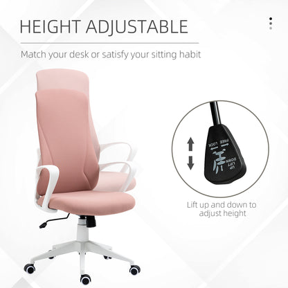 High-Back Office Chair, Elastic Desk Chair with Armrests, Tilt Function, Adjustable Seat Height, Pink