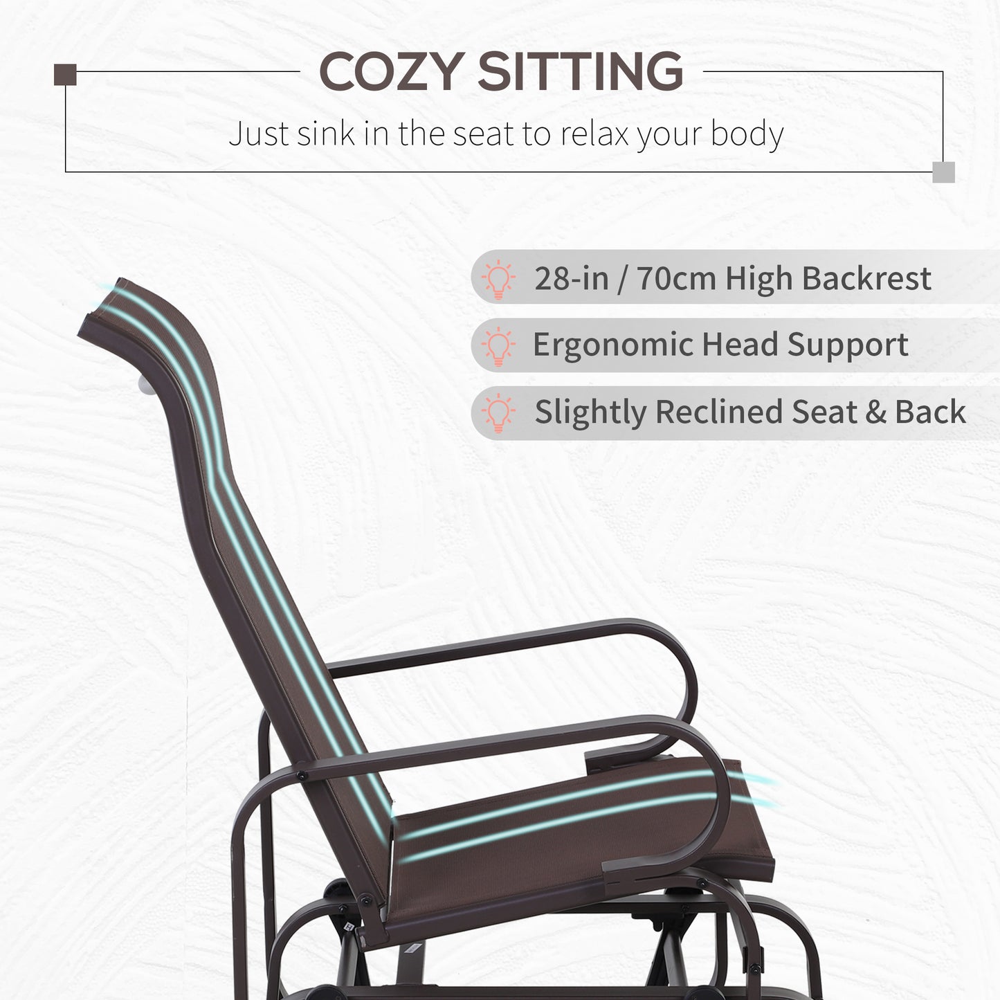 Outdoor Gliding Rocking Chair with Sturdy Metal Frame Garden Comfortable Swing Chair for Patio, Backyard and Poolside, Brown