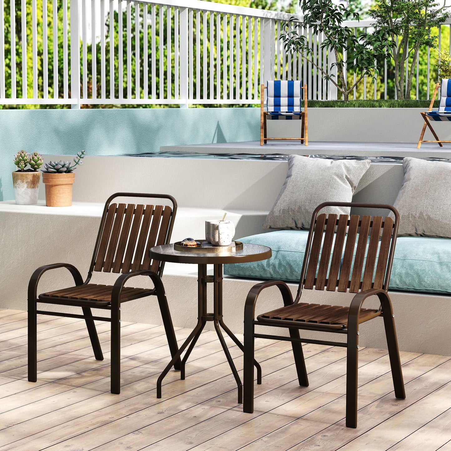 Stackable Patio Bistro Set, 3 Pieces Garden Furniture Set, Brown