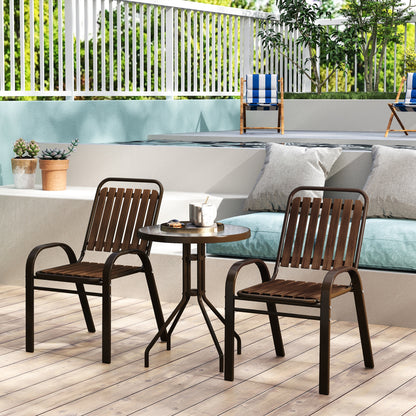 Stackable Patio Bistro Set, 3 Pieces Garden Furniture Set, Brown