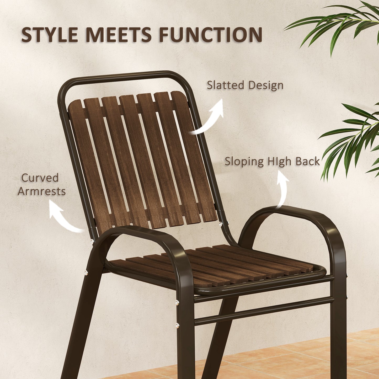 Stackable Patio Bistro Set, 3 Pieces Garden Furniture Set, Brown