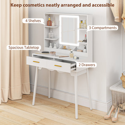 Dressing Table with LED Lighted Mirror and Cushioned Stool White