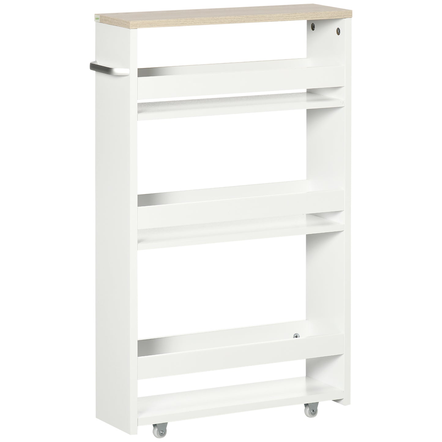 kleankin 4-Tier Storage Trolley on Wheels, Storage Cart, Rolling Ultility Cart with 3 Open Shelves for Living Room, Kitchen, Bathroom, White