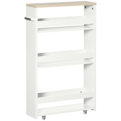 kleankin 4-Tier Storage Trolley on Wheels, Storage Cart, Rolling Ultility Cart with 3 Open Shelves for Living Room, Kitchen, Bathroom, White