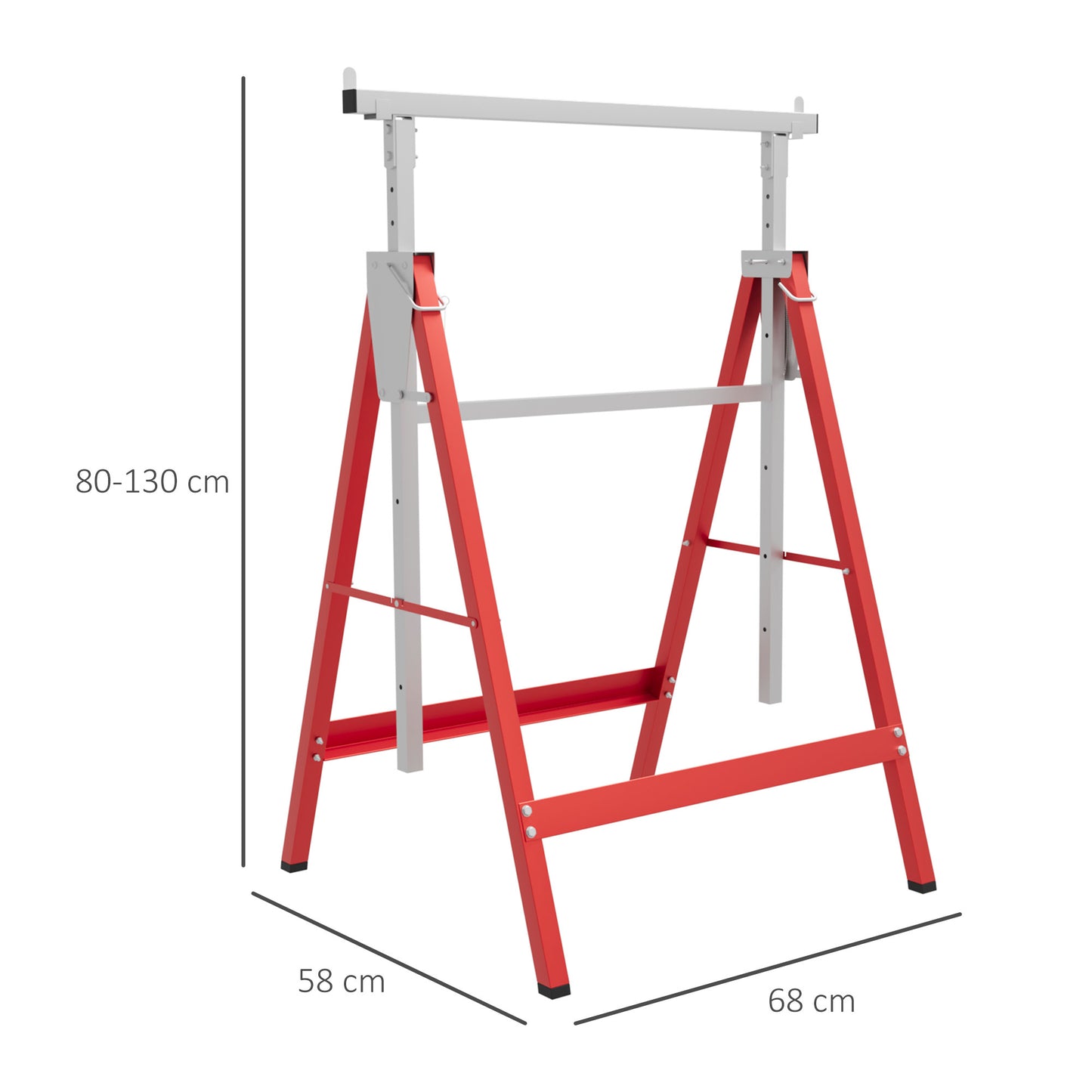 Set Of 2 Steel Saw Horses Telescopic Builders Work Bench Folding Red
