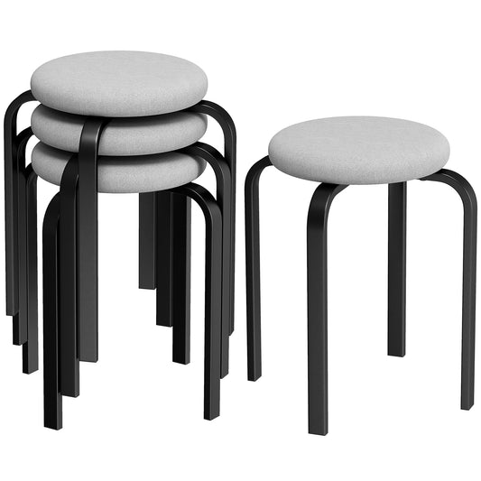 Stackable Stools Set of 4, Modern Cushioned Stacking Chairs, Round Backless Stools for Kitchen, Dining Room, Living Room, Grey